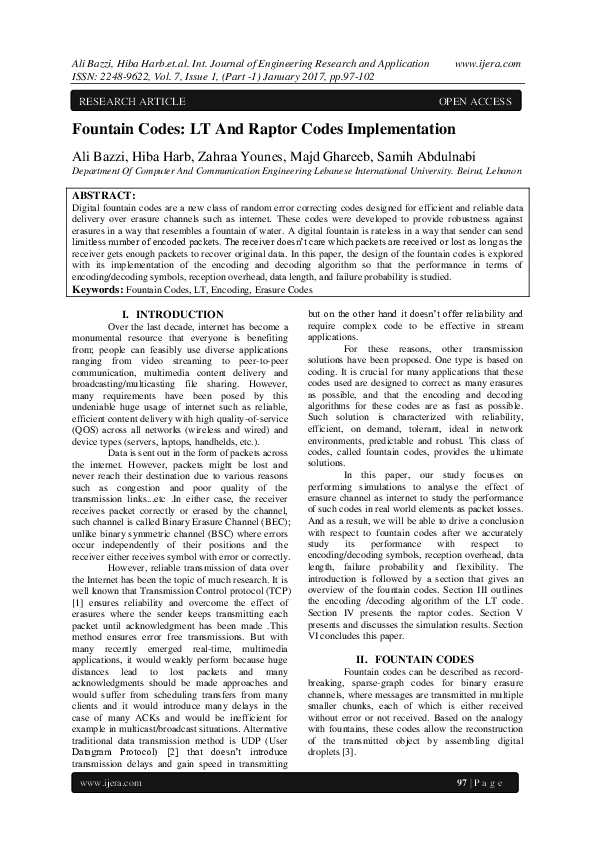 (PDF) Fountain Codes: LT And Raptor Codes Implementation