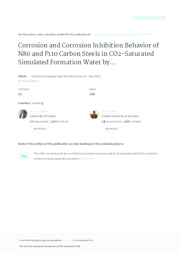 (PDF) Corrosion and Corrosion Inhibition Behavior of N80 and P110 ...