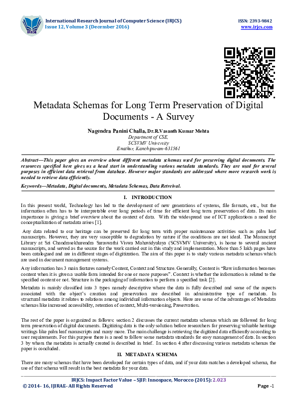 (PDF) Metadata Schemas for Long Term Preservation of Digital Documents ...
