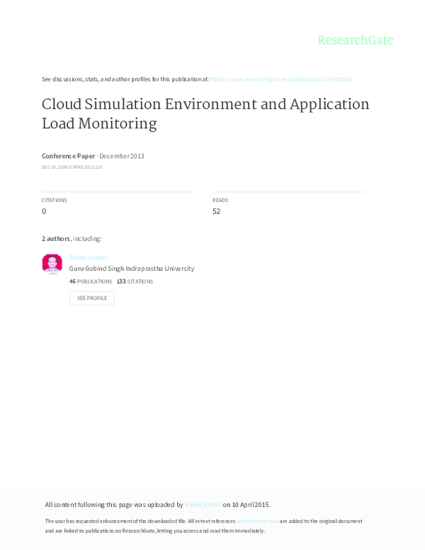 (PDF) Cloud Simulation Environment and Application Load Monitoring