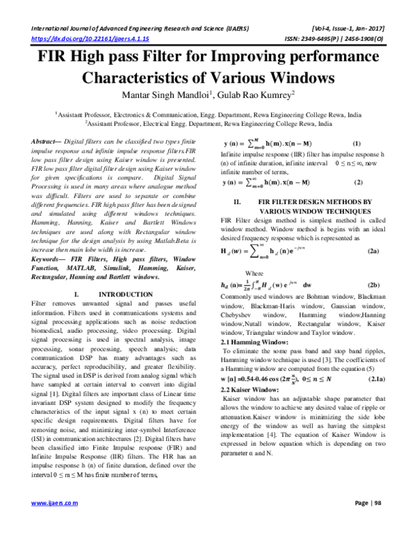 high pass filter using hanning window