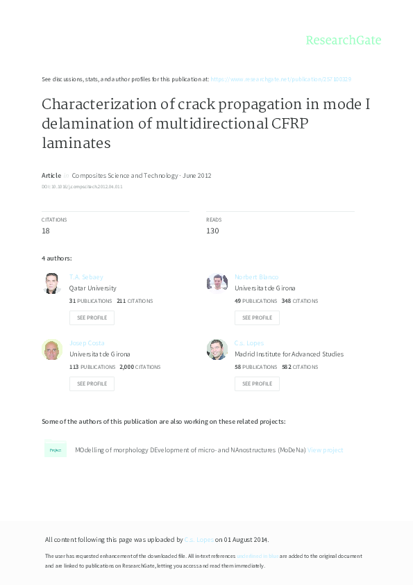 (PDF) Characterization of crack propagation in mode I delamination of ...