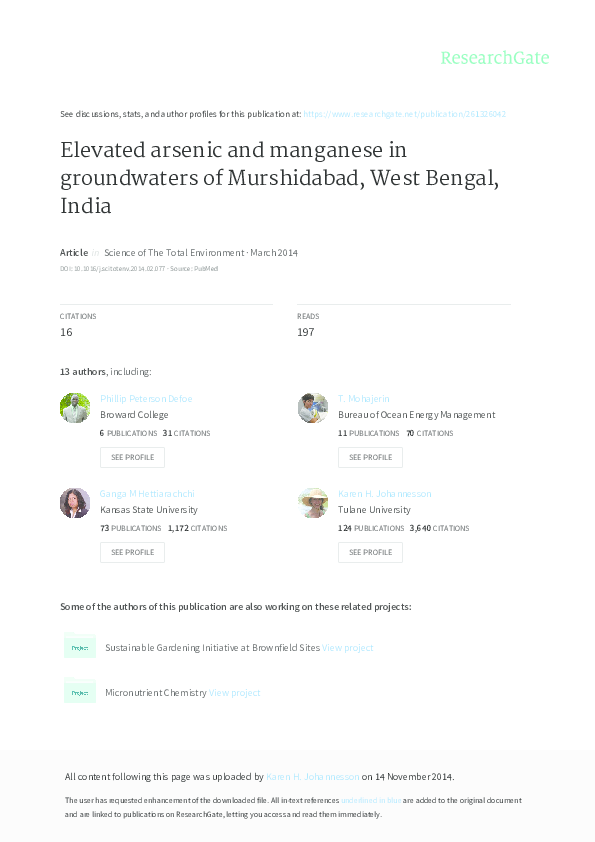 (PDF) Elevated arsenic and manganese in groundwaters of Murshidabad ...