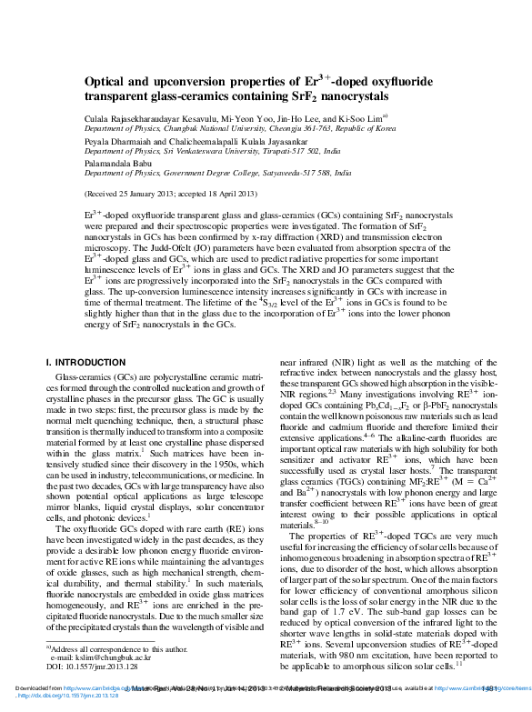 (PDF) Optical and upconversion properties of Er 31 doped oxyfluoride