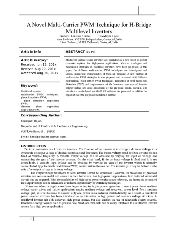 (DOC) A Novel Multi-Carrier PWM Technique for H-Bridge Multilevel Inverters