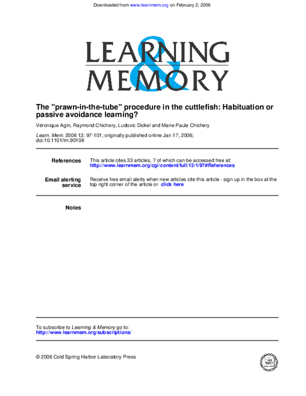 (PDF) passive avoidance learning? The 