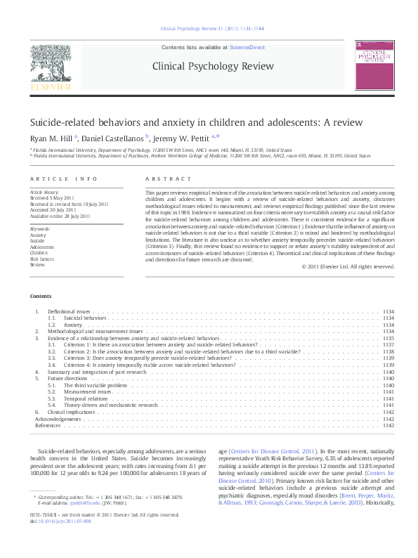 (PDF) Suicide-related behaviors and anxiety in children and adolescents ...