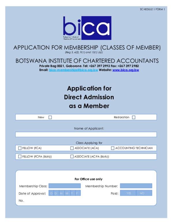 (PDF) APPLICATION FOR MEMBERSHIP (CLASSES OF MEMBER) BOTSWANA INSTITUTE