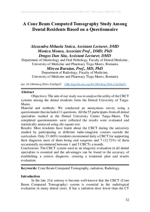 (PDF) A Cone Beam Computed Tomography Study Among Dental Residents ...