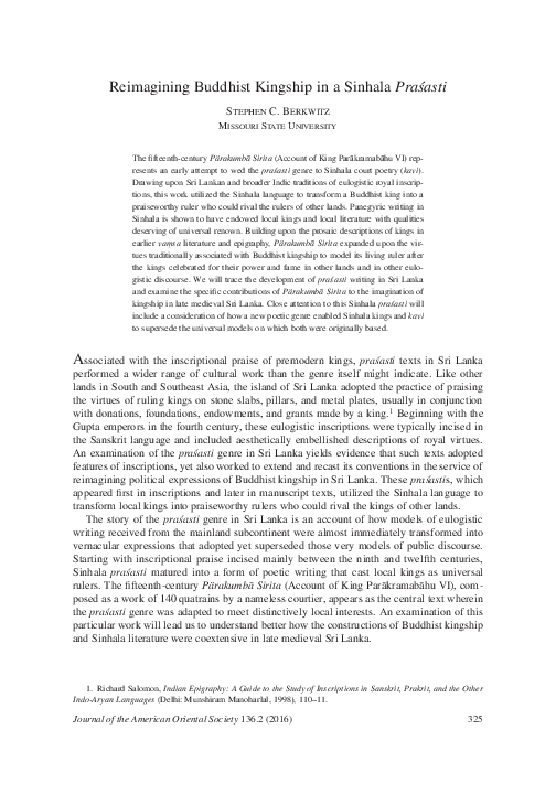 (PDF) Reimagining Buddhist Kingship in a Sinhala Praśasti