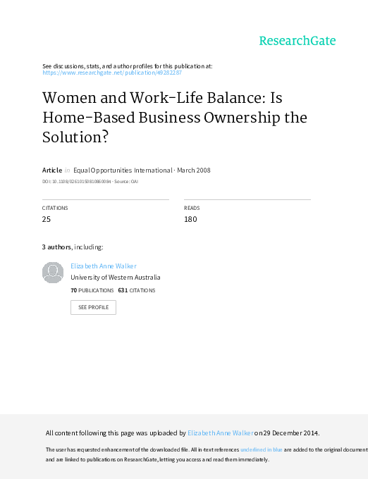 (PDF) Women and work-life balance: is home-based business ownership the ...