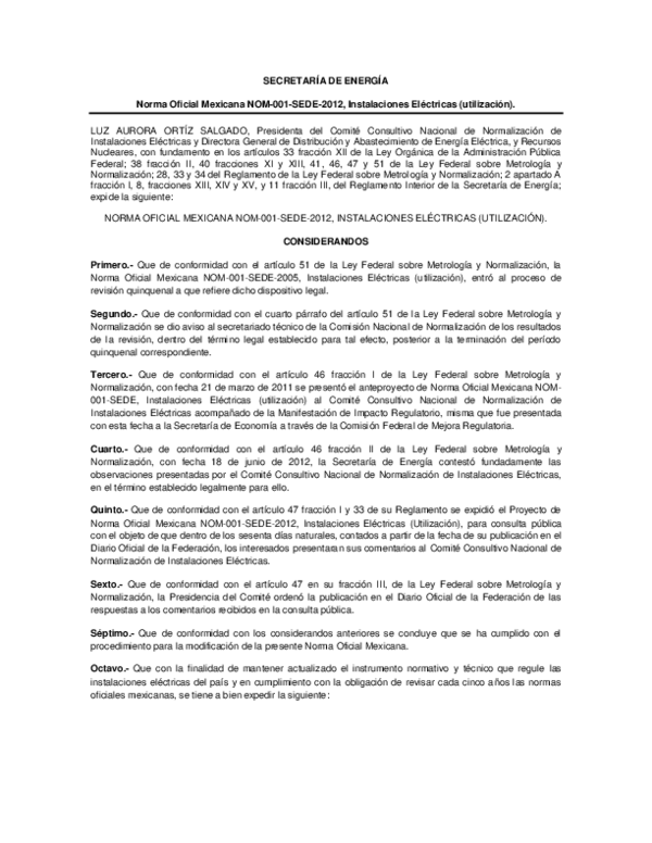 Pdf Secretaría De Energía Norma Oficial Mexicana Nom 001 Sede 2012