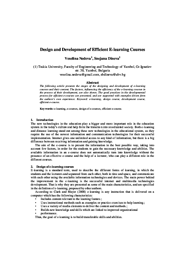 (PDF) Design and Development of Efficient E-learning Courses