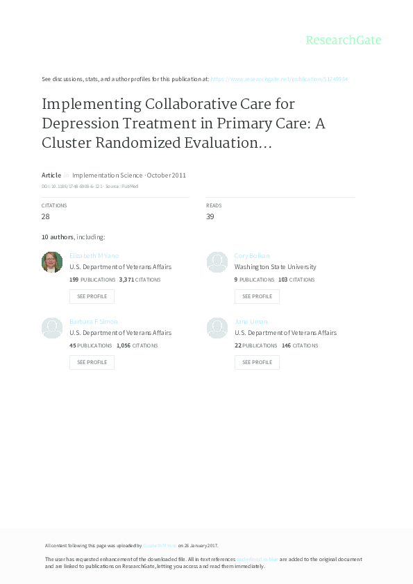 (PDF) Implementing collaborative care for depression treatment in ...