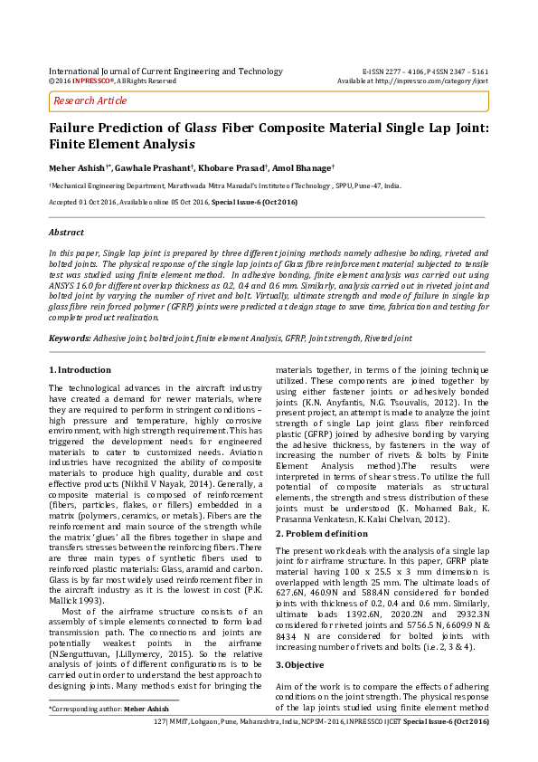 (PDF) Failure Prediction of Glass Fiber Composite Material Single Lap ...