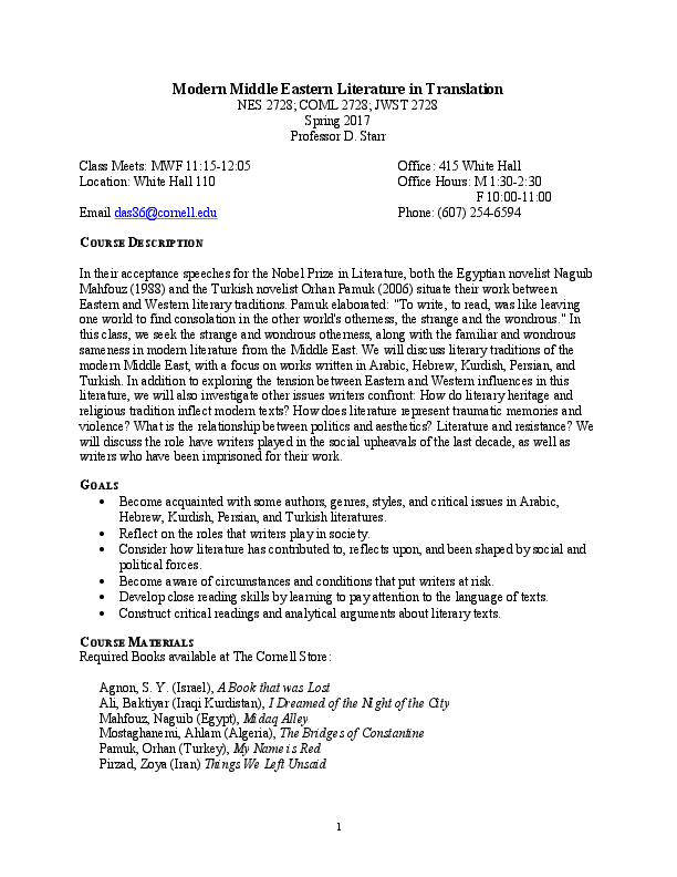 (PDF) Syllabus Modern Middle Eastern Literature in Translation