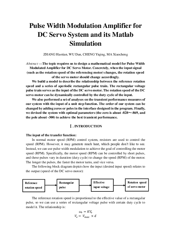 (PDF) Pulse Width Modulation Amplifier for DC Servo System and its ... image.