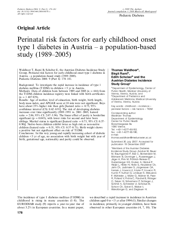 (PDF) Perinatal risk factors for early childhood onset type 1 diabetes ...