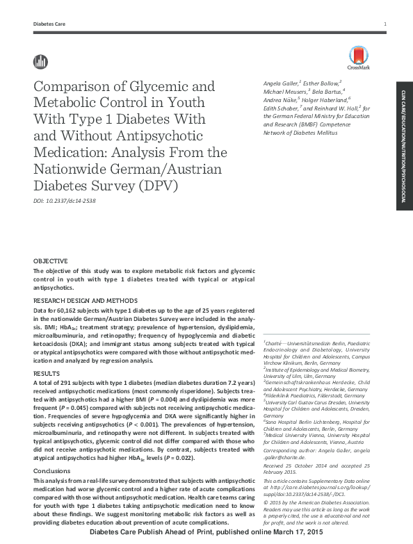 (PDF) Comparison of Glycemic and Metabolic Control in Youth With Type 1 ...