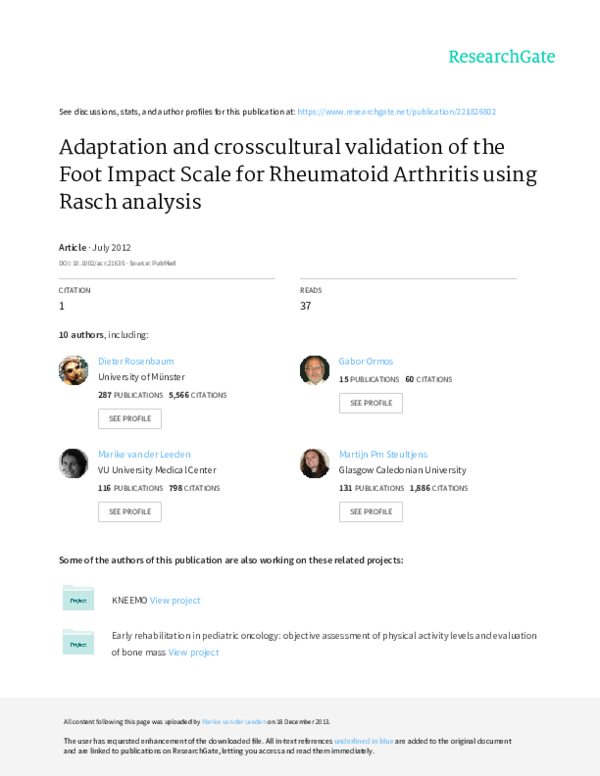 (PDF) Adaptation and cross-cultural validation of the foot impact scale ...