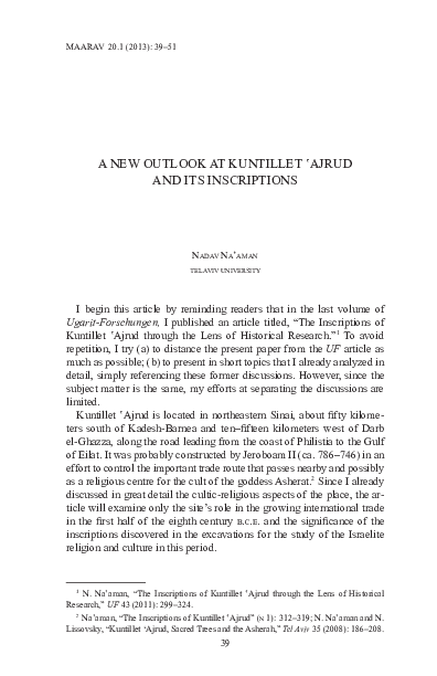 (PDF) A New Outlook at Kuntillet ‛Ajrud and its Inscriptions, Maarav 20 ...