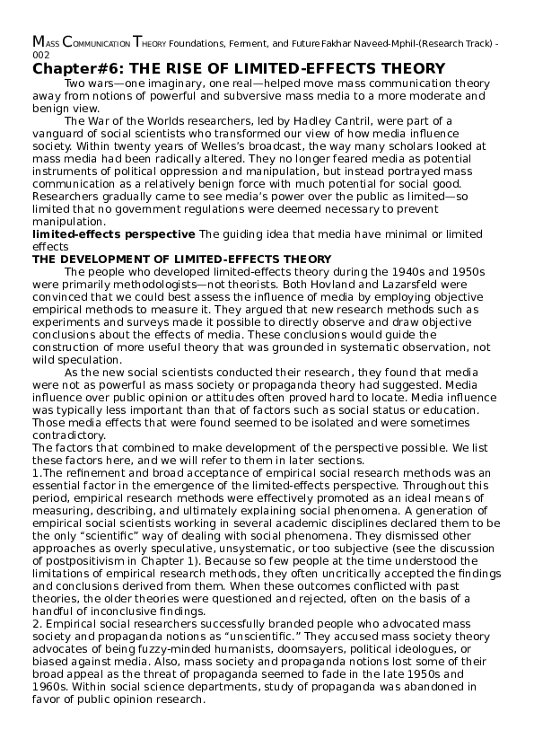 (DOC) THE RISE OF LIMITEDEFFECTS THEORY Review Fakhar Naveed