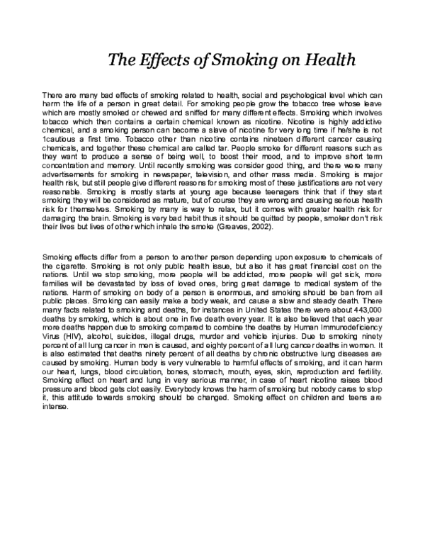 essay about cigarette smoking DOC) The Effects of Smoking on Health