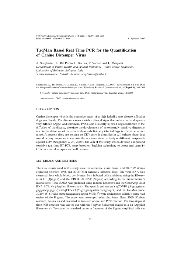 (PDF) TaqMan Based Real Time PCR for the Quantification of Canine ...