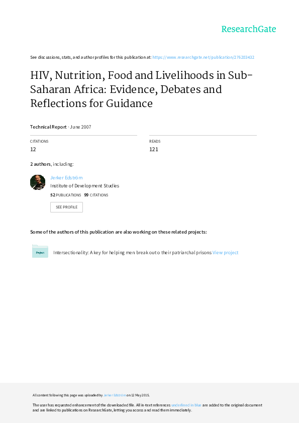 (PDF) HIV, Nutrition, Food and Livelihoods in SubSaharan Africa