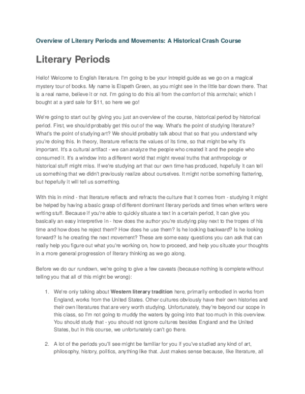 (DOC) Overview of Literary Periods and Movements: A Historical Crash