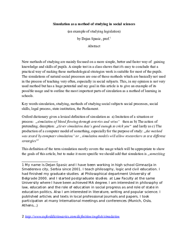 (DOC) Simulation as a method of studying in social sciences (an example ...