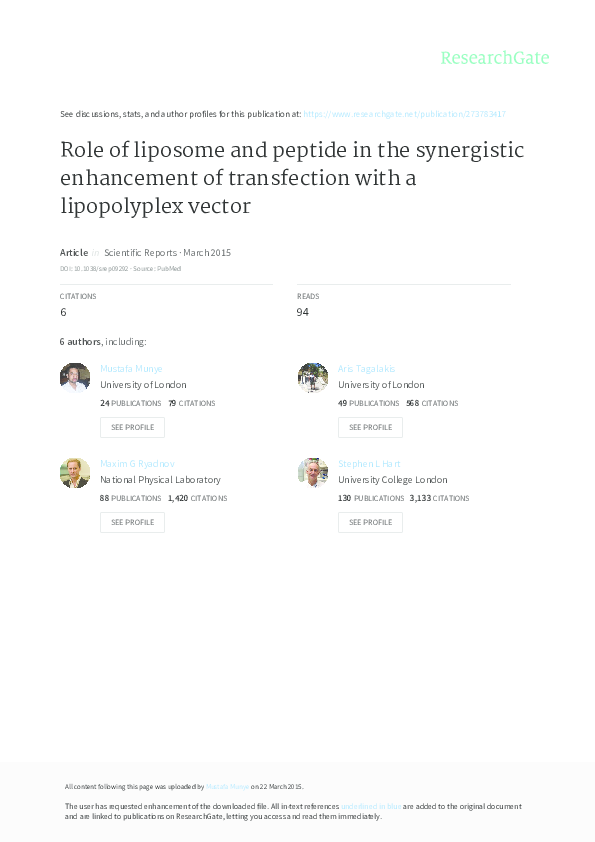 (PDF) Role of liposome and peptide in the synergistic enhancement of ...