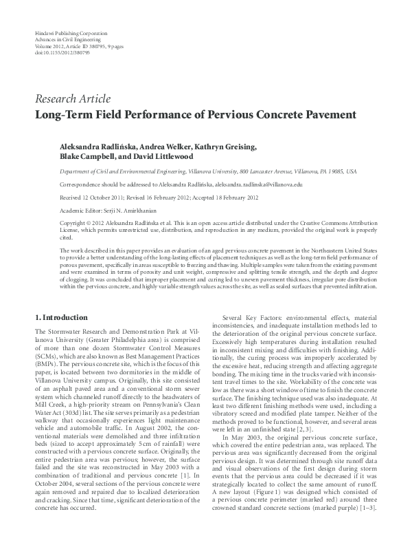 (PDF) Long-Term Field Performance of Pervious Concrete Pavement