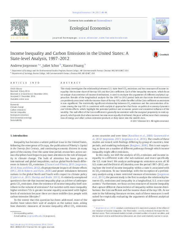 (PDF) Income Inequality and Carbon Emissions in the United States: A ...
