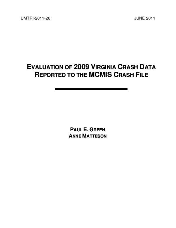 (PDF) Evaluation of 2009 Virginia Crash Data Reported to the McMis