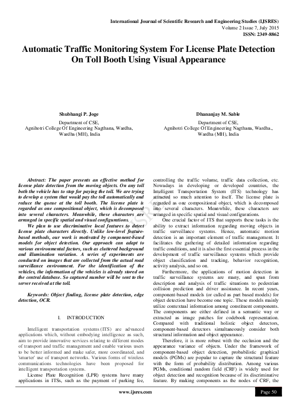 (PDF) Automatic Traffic Monitoring System For License Plate Detection ...