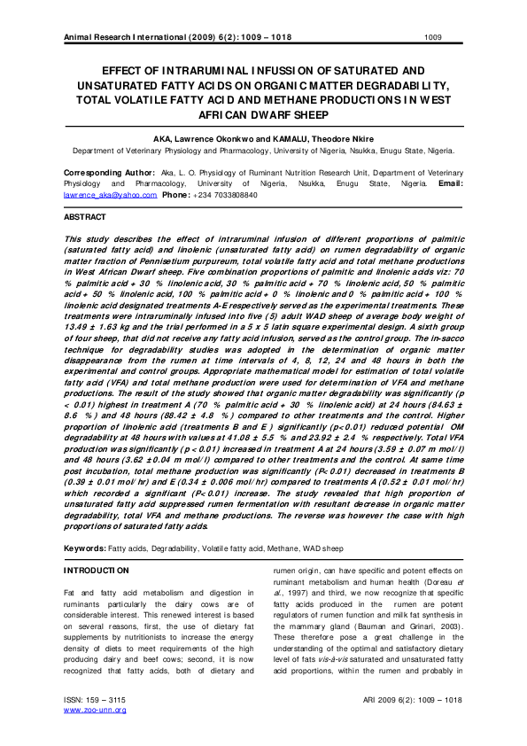 (PDF) EFFECT OF INTRARUMINAL INFUSSION OF SATURATED AND UNSATURATED ...