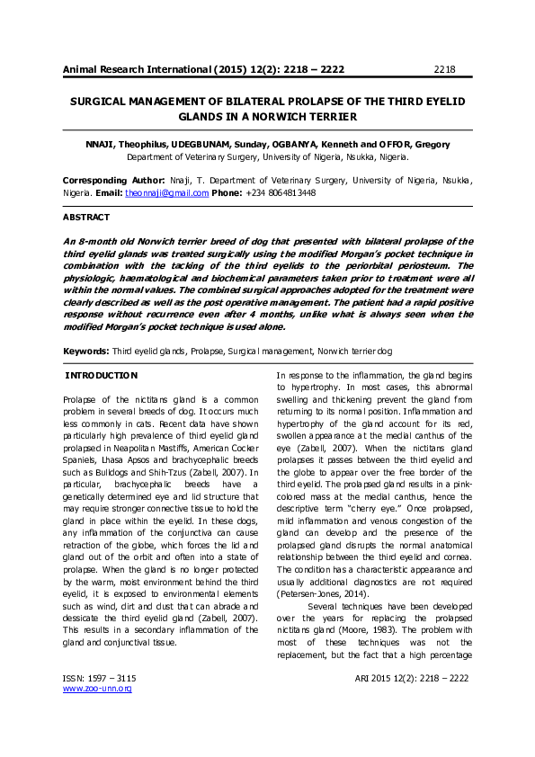 (PDF) SURGICAL MANAGEMENT OF BILATERAL PROLAPSE OF THE THIRD EYELID