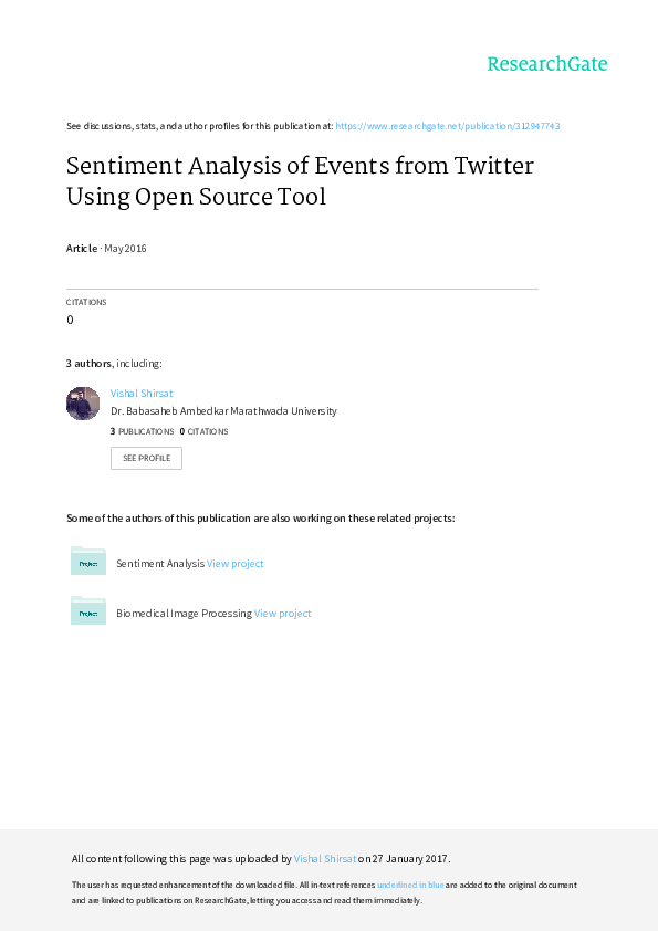 (PDF) Sentiment Analysis of Events from Twitter Using Open Source Tool ...
