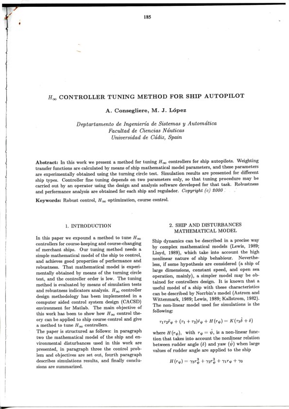 (PDF) Hinfinity CONTROLLER TUNING METHOD FOR SHIP AUTOPILOT