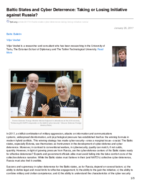 (PDF) Baltic States and Cyber Deterrence: Taking or Losing Initiative ...