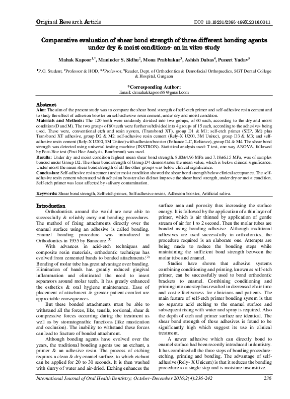 (PDF) Comparative evaluation of shear bond strength of three different ...