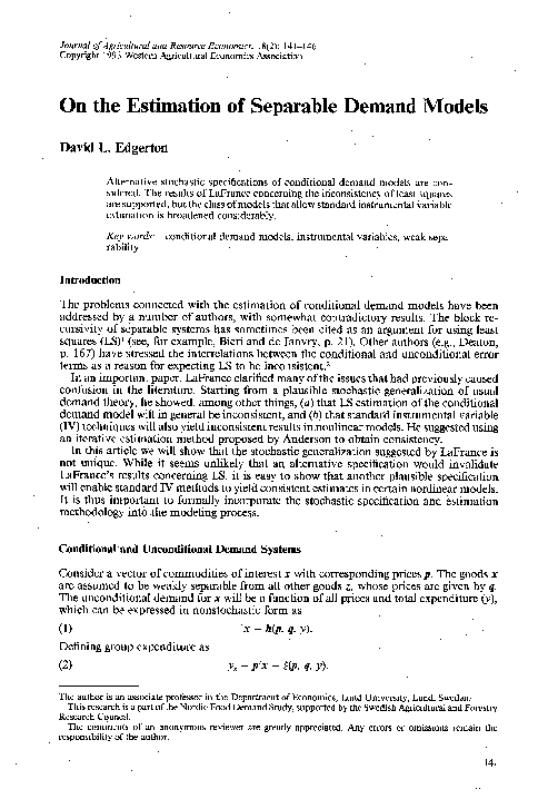 PDF) On the Estimation of Separable Demand Models