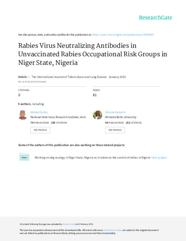 (PDF) Rabies Virus Neutralizing Antibodies in Unvaccinated Rabies