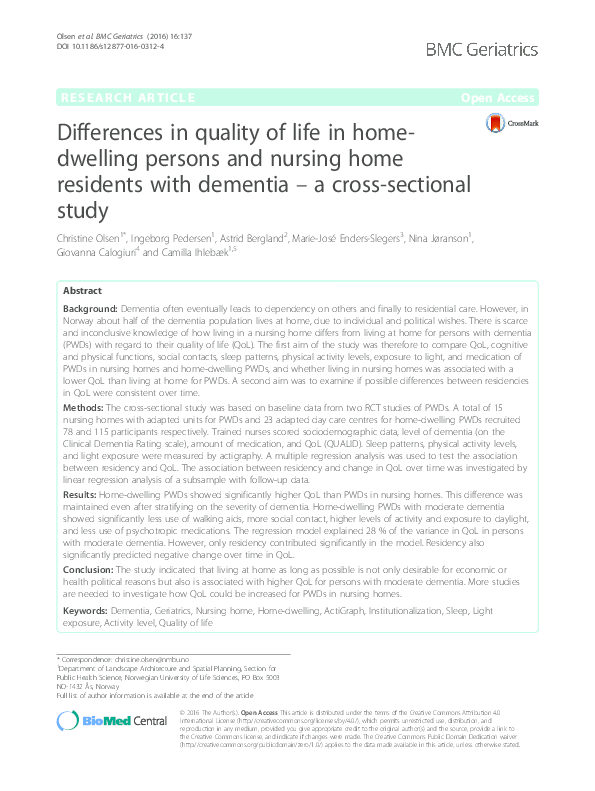 (PDF) Differences in quality of life in home- dwelling persons and ...