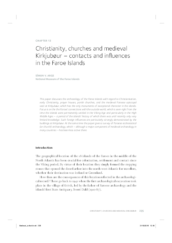Christianity, churches and medieval Kirkjubøur – contacts and influences in the Faroe Islands