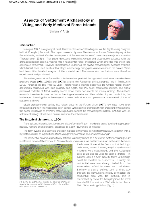 Aspects of Settlement Archaeology in Viking and Early Medieval Faroe Islands