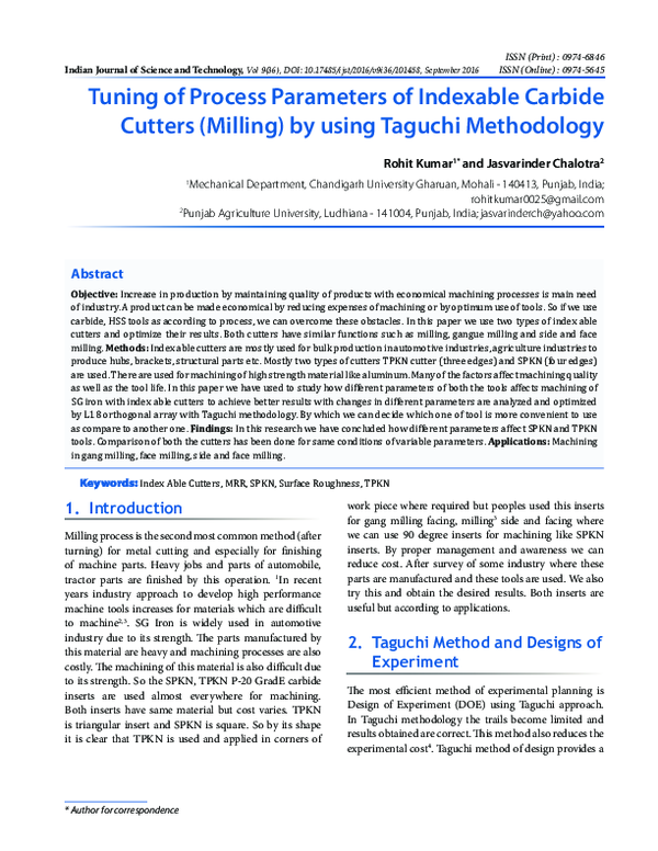 (PDF) Tuning of Process Parameters of Indexable Carbide Cutters ...