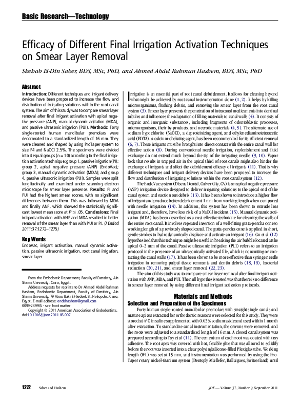 (PDF) Efficacy of Different Final Irrigation Activation Techniques on