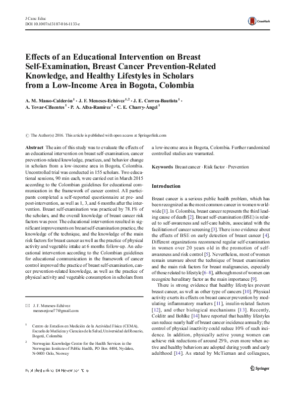 (PDF) Effects of an Educational Intervention on Breast Self-Examination ...